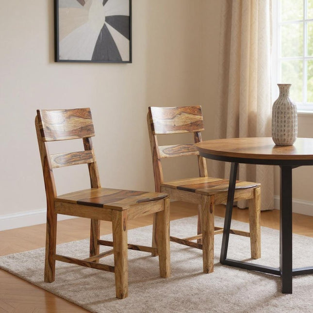 Set of Two Brown Solid Wood Ladder Back Dining Side Chairs HomeRoots