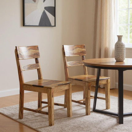 Set of Two Brown Solid Wood Ladder Back Dining Side Chairs HomeRoots