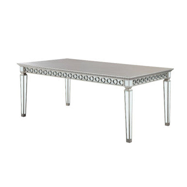 ACME 66160 Varian Dining Table (90"L), Mirrored & Antique Platinum ACME Furniture