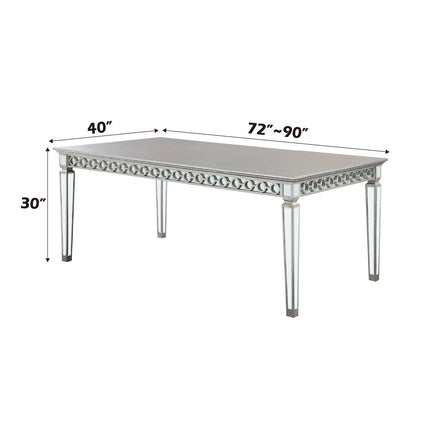 ACME 66160 Varian Dining Table (90"L), Mirrored & Antique Platinum
