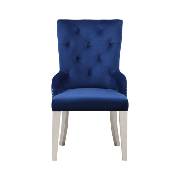 ACME 66162 Varian Side Chair (1 Piece), Blue Fabric & Antique Platinum