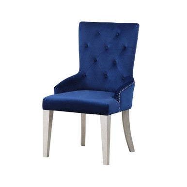 ACME 66162 Varian Side Chair (1 Piece), Blue Fabric & Antique Platinum ACME Furniture