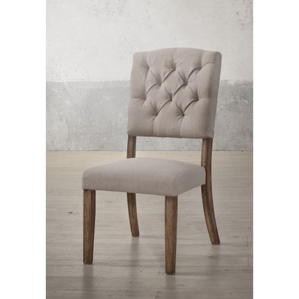 ACME 66187 Bernard Side Chair (Set-2), Cream Linen & Weathered Oak