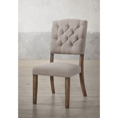 ACME 66187 Bernard Side Chair (Set-2), Cream Linen & Weathered Oak ACME Furniture