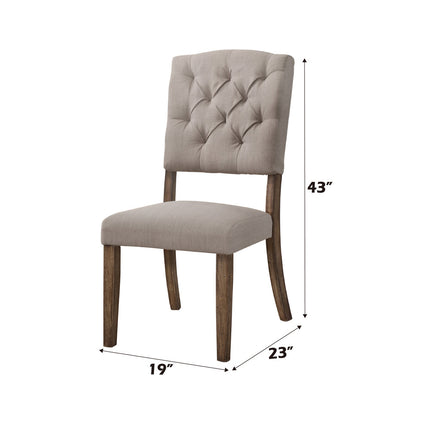 ACME 66187 Bernard Side Chair (Set-2), Cream Linen & Weathered Oak