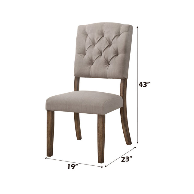 ACME 66187 Bernard Side Chair (Set-2), Cream Linen & Weathered Oak