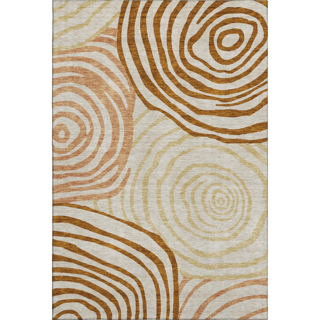 9' X 12' Terra Cotta Beige And Gold Abstract Washable Area Rug With UV Protection