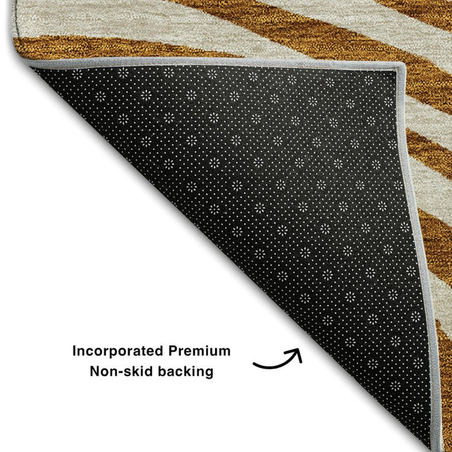 9' X 12' Terra Cotta Beige And Gold Abstract Washable Area Rug With UV Protection