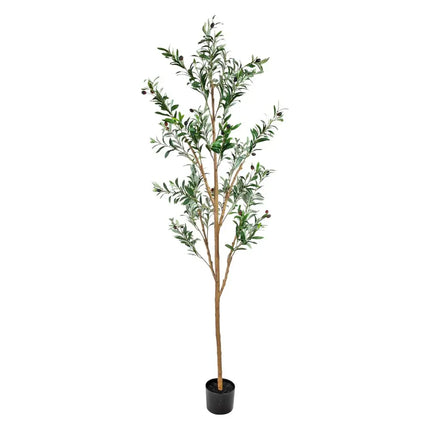 Set of Two 72" Green Artificial Olive Trees in a Black Pots HomeRoots
