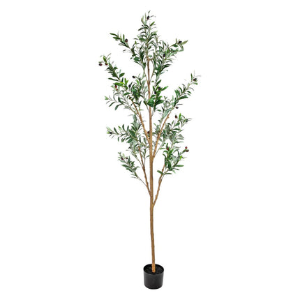 Set of Two 72" Green Artificial Olive Trees in a Black Pots HomeRoots
