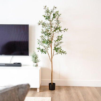 Set of Two 72" Green Artificial Olive Trees in a Black Pots HomeRoots