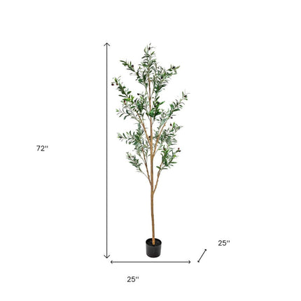 Set of Two 72" Green Artificial Olive Trees in a Black Pots HomeRoots