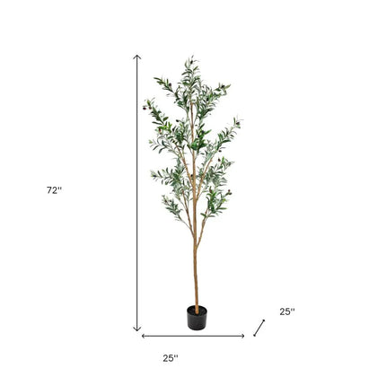 Set of Two 72" Green Artificial Olive Trees in a Black Pots HomeRoots