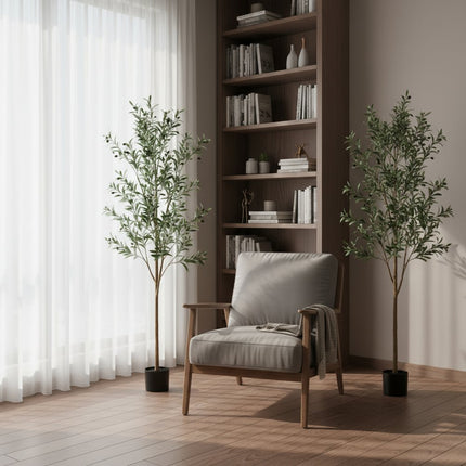 Set Of Two 84" Green Artificial Olive Trees in a Black Pot HomeRoots