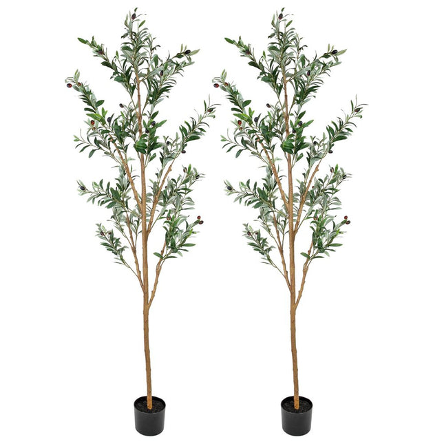 Set Of Two 84" Green Artificial Olive Trees in a Black Pot HomeRoots