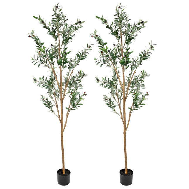 Set Of Two 84" Green Artificial Olive Trees in a Black Pot HomeRoots