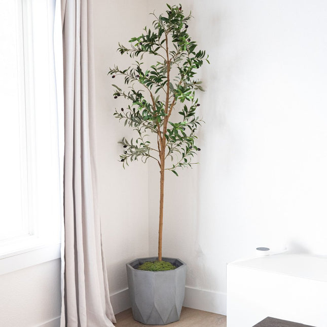 Set Of Two 84" Green Artificial Olive Trees in a Black Pot HomeRoots