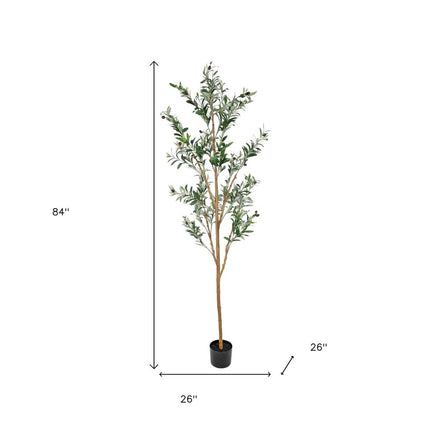 Set Of Two 84" Green Artificial Olive Trees in a Black Pot HomeRoots