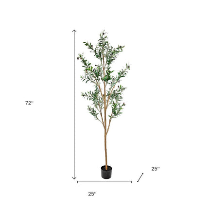 72" Green Olive Artificial Tree in a Black Pot HomeRoots