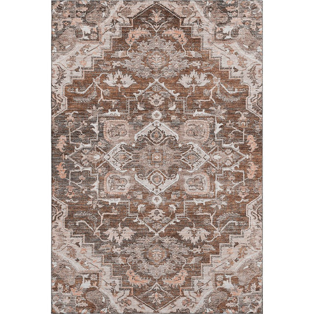 9' X 12' Terra Cotta Beige And Gray Floral Medallion Washable Area Rug With UV Protection HomeRoots
