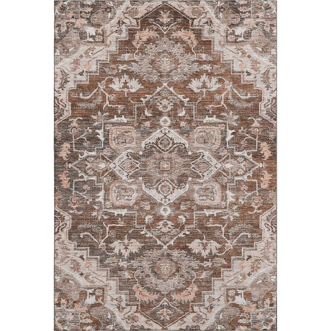 9' X 12' Terra Cotta Beige And Gray Floral Medallion Washable Area Rug With UV Protection
