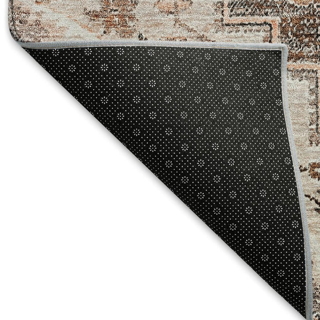 9' X 12' Terra Cotta Beige And Gray Floral Medallion Washable Area Rug With UV Protection