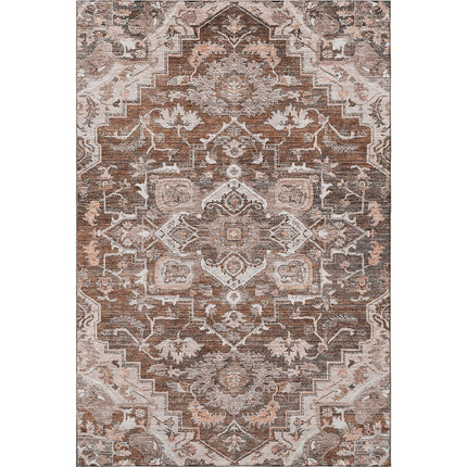 9' X 12' Terra Cotta Beige And Gray Floral Medallion Washable Area Rug With UV Protection HomeRoots