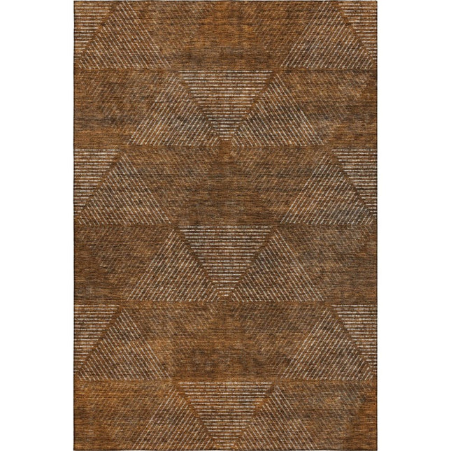 9' X 12' Terra Cotta Beige And Gray Geometric Washable Area Rug With UV Protection