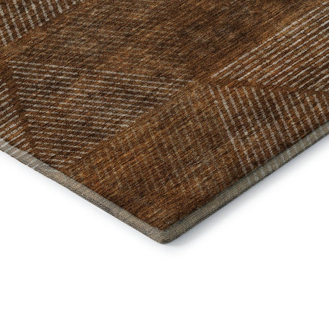 9' X 12' Terra Cotta Beige And Gray Geometric Washable Area Rug With UV Protection