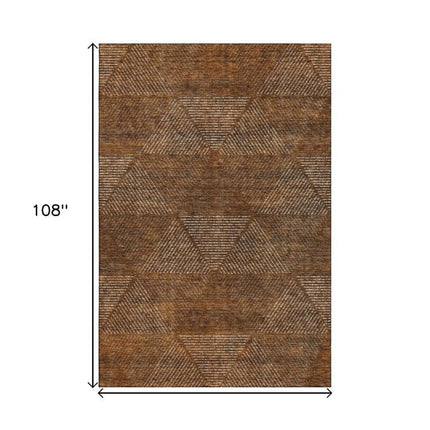 9' X 12' Terra Cotta Beige And Gray Geometric Washable Area Rug With UV Protection HomeRoots