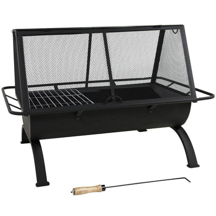 36" Black Steel Wood Burning Rectangular Fire Pit With Cover HomeRoots