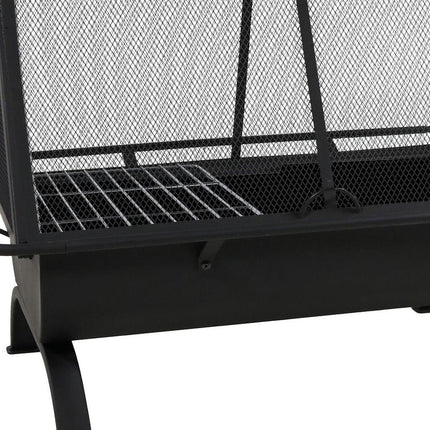36" Black Steel Wood Burning Rectangular Fire Pit With Cover HomeRoots