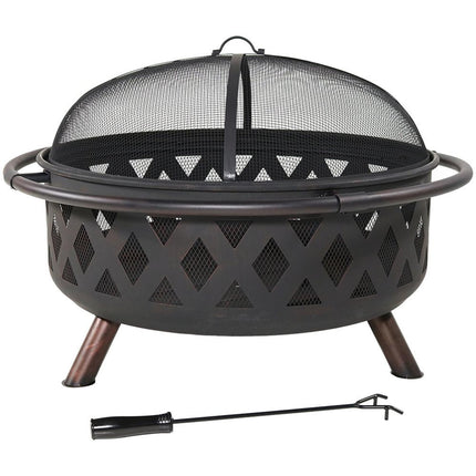 36" Black Steel Wood Burning Round Fire Pit With Cover HomeRoots