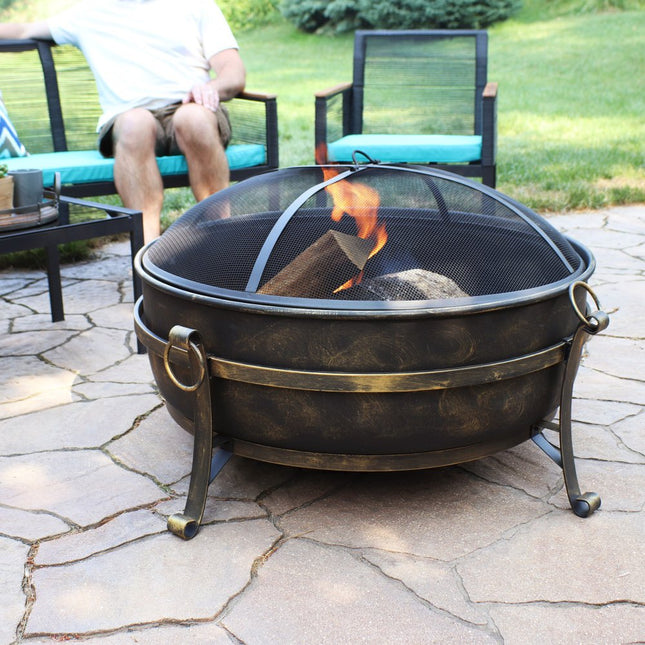 40" Black Steel Wood Burning Round Fire pit HomeRoots