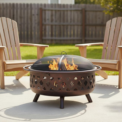 36" Bronze Steel Wood Burning Round Fire pit With Cover HomeRoots