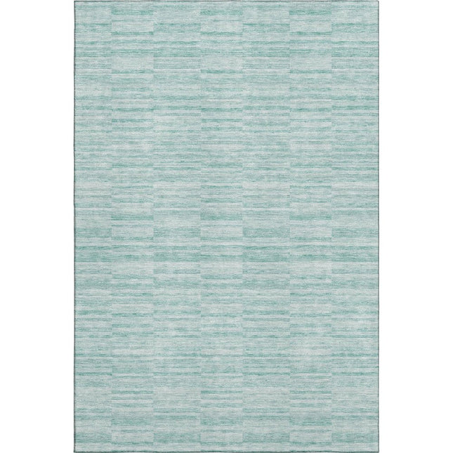 9' X 12' Turquoise Gray And Ivory Striped Washable Area Rug With UV Protection