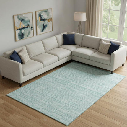 9' X 12' Turquoise Gray And Ivory Striped Washable Area Rug With UV Protection HomeRoots