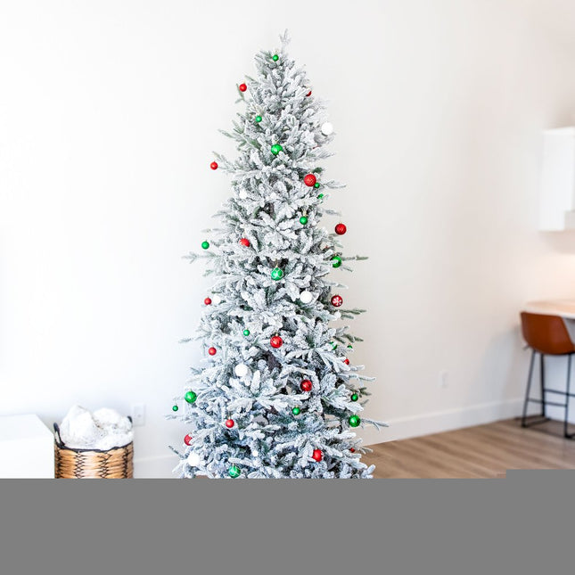8' Slender Flocked Pine Christmas Tree HomeRoots