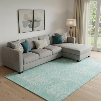 9' X 12' Turquoise And Ivory Abstract Washable Area Rug With UV Protection HomeRoots