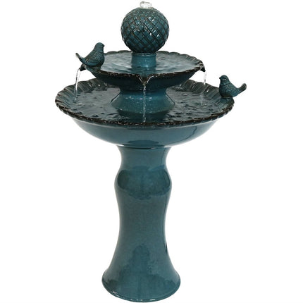 27" Teal Blue Ceramic Birds Garden Art