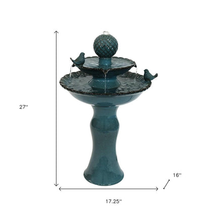 27" Teal Blue Ceramic Birds Garden Art