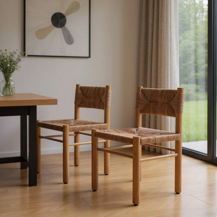 Set of Two Natural Aluminum Open Back Dining Side Chairs