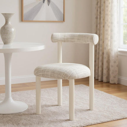 Beige and White Open Back Dining Side Chair