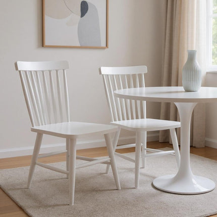 Set of Two White Aluminum Slat Back Dining Side Chairs
