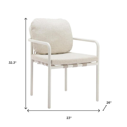 Set of Two Beige and White Slipcovered Dining Arm Chairs