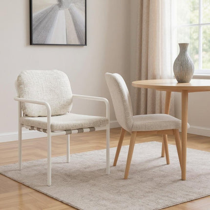 Set of Two Beige and White Slipcovered Dining Arm Chairs