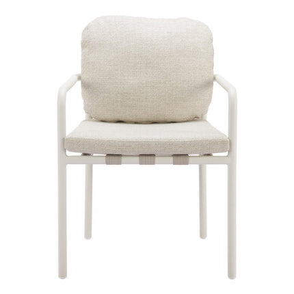 Set of Two Beige and White Slipcovered Dining Arm Chairs