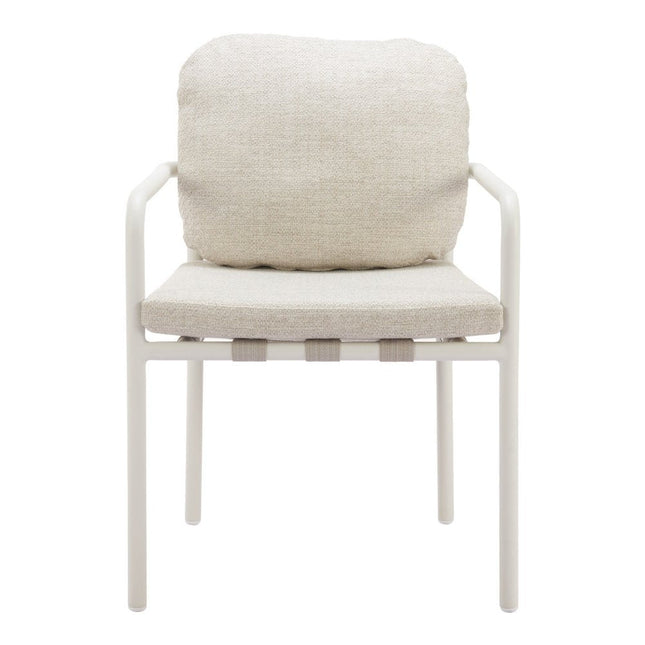 Set of Two Beige and White Slipcovered Dining Arm Chairs HomeRoots