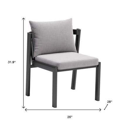 Set of Two Gray and Black Slipcovered Dining Side Chairs