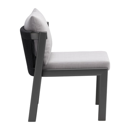 Set of Two Gray and Black Slipcovered Dining Side Chairs